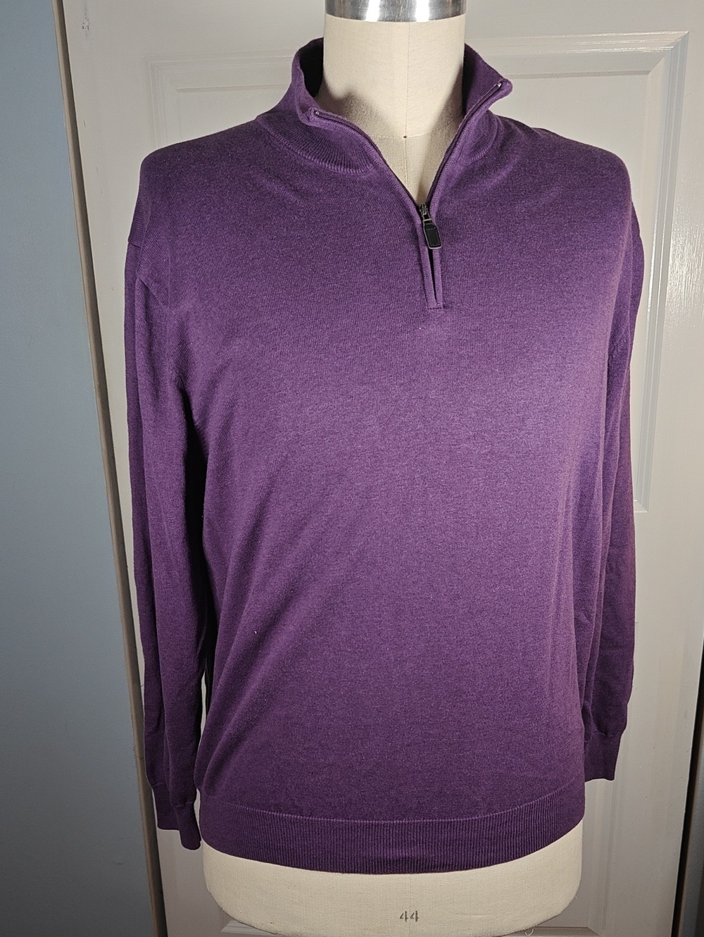 Jos A Bank Mens XXL Deep Plum Purple Lightweight Knit Quarter Zip Sweater